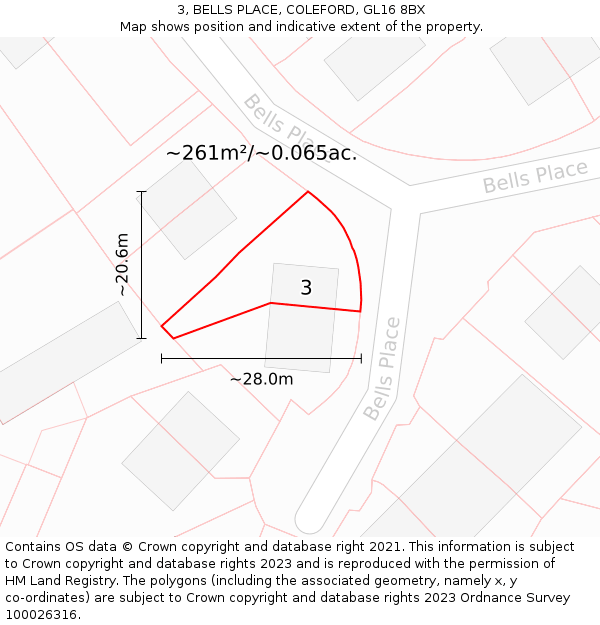 3, BELLS PLACE, COLEFORD, GL16 8BX: Plot and title map