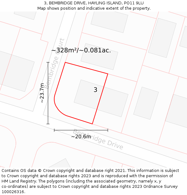 3, BEMBRIDGE DRIVE, HAYLING ISLAND, PO11 9LU: Plot and title map