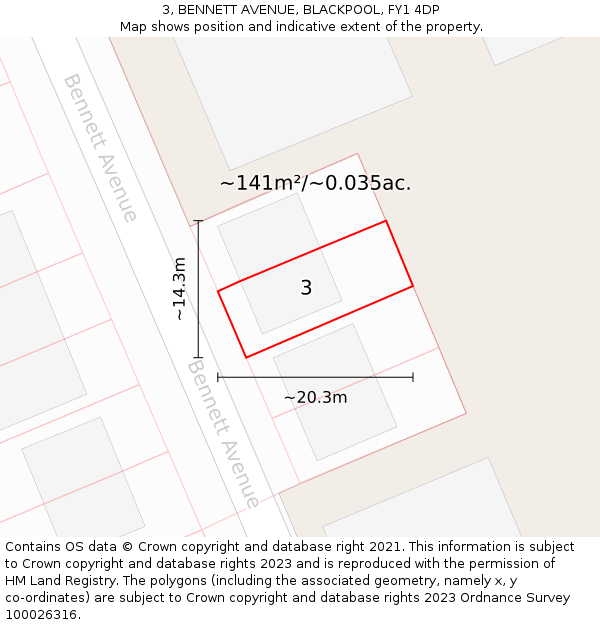 3, BENNETT AVENUE, BLACKPOOL, FY1 4DP: Plot and title map