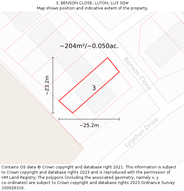 3, BENSON CLOSE, LUTON, LU3 3QW: Plot and title map