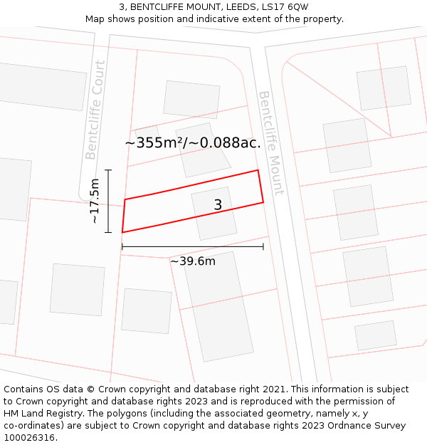 3, BENTCLIFFE MOUNT, LEEDS, LS17 6QW: Plot and title map