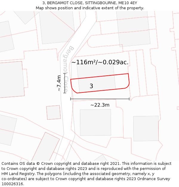 3, BERGAMOT CLOSE, SITTINGBOURNE, ME10 4EY: Plot and title map