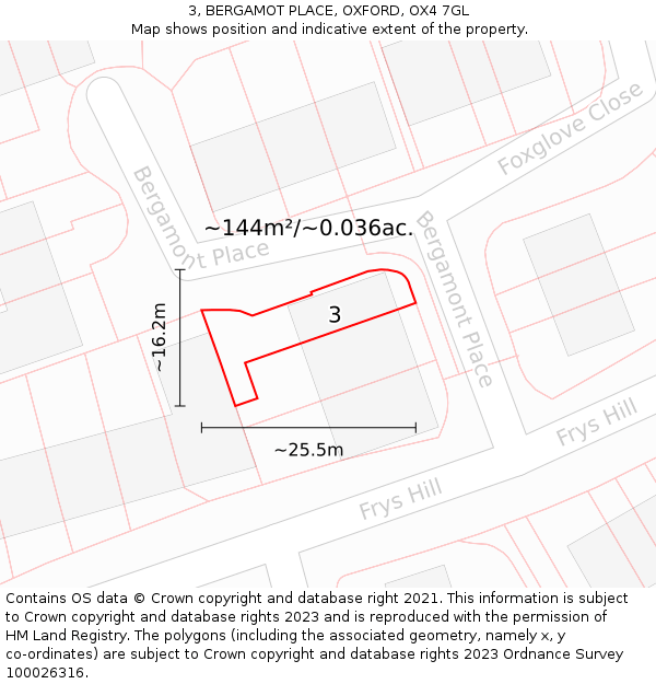 3, BERGAMOT PLACE, OXFORD, OX4 7GL: Plot and title map