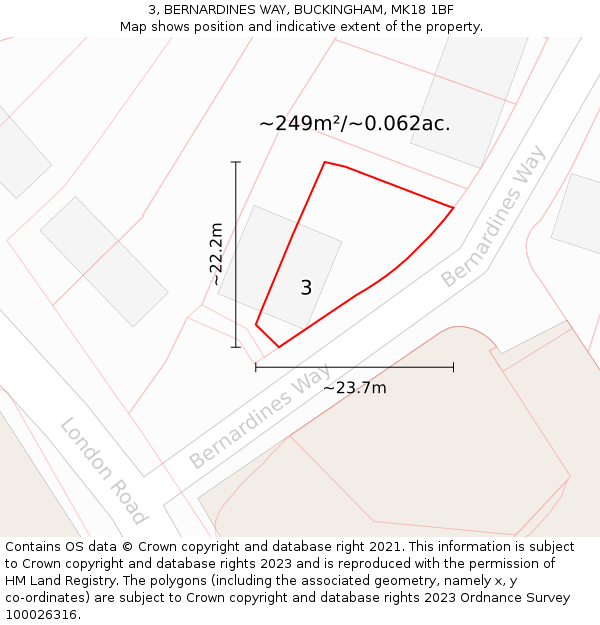 3, BERNARDINES WAY, BUCKINGHAM, MK18 1BF: Plot and title map