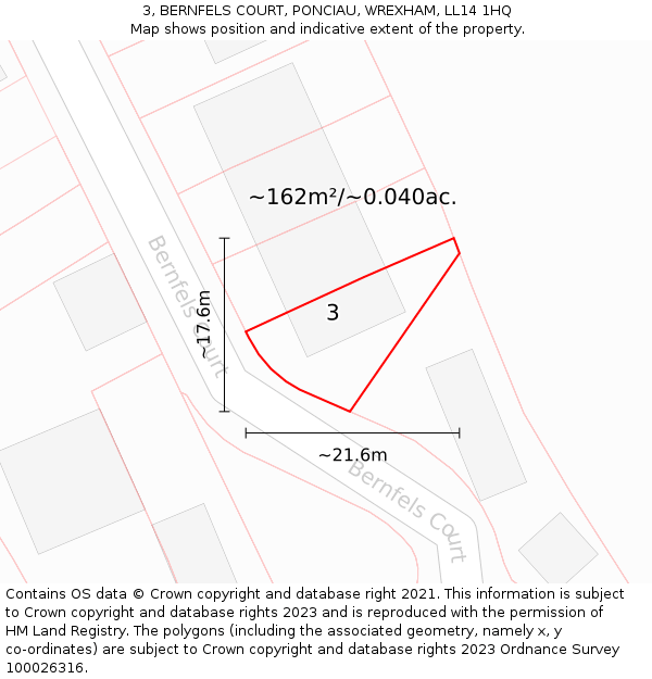 3, BERNFELS COURT, PONCIAU, WREXHAM, LL14 1HQ: Plot and title map