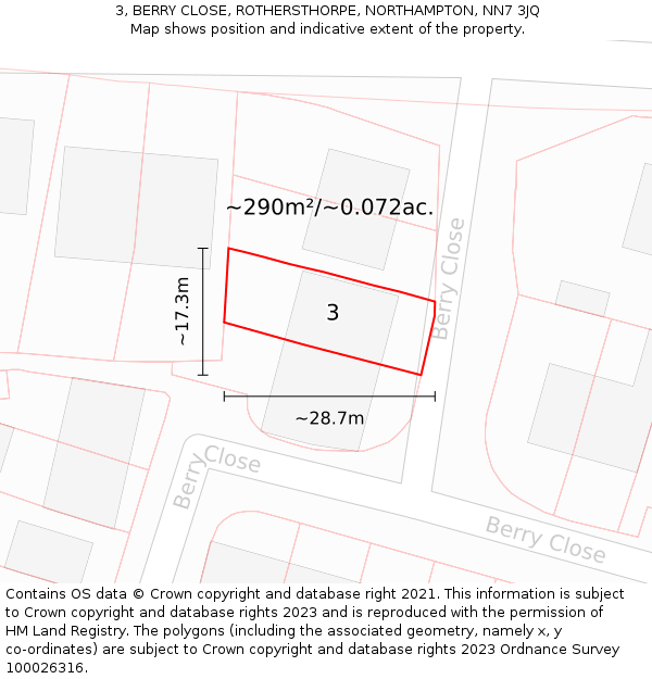 3, BERRY CLOSE, ROTHERSTHORPE, NORTHAMPTON, NN7 3JQ: Plot and title map