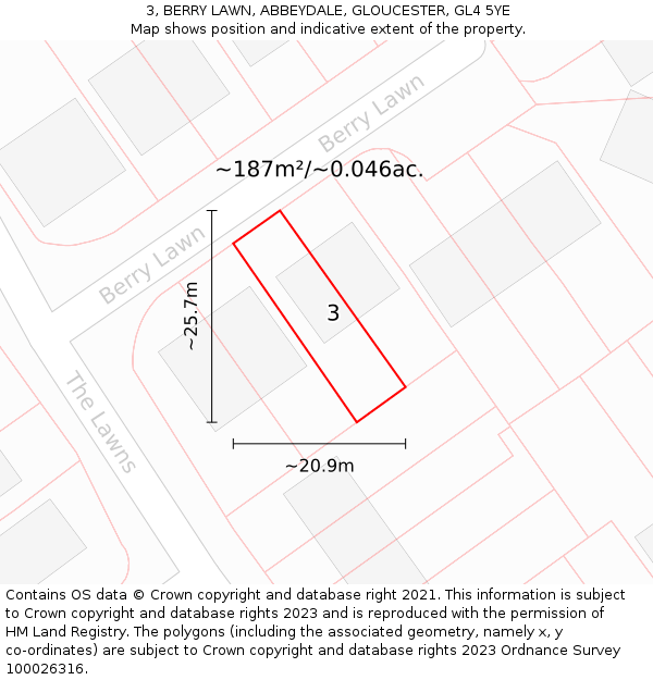 3, BERRY LAWN, ABBEYDALE, GLOUCESTER, GL4 5YE: Plot and title map