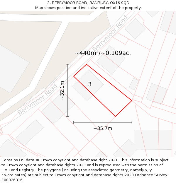 3, BERRYMOOR ROAD, BANBURY, OX16 9QD: Plot and title map