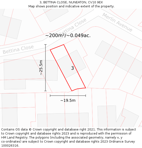 3, BETTINA CLOSE, NUNEATON, CV10 9EX: Plot and title map