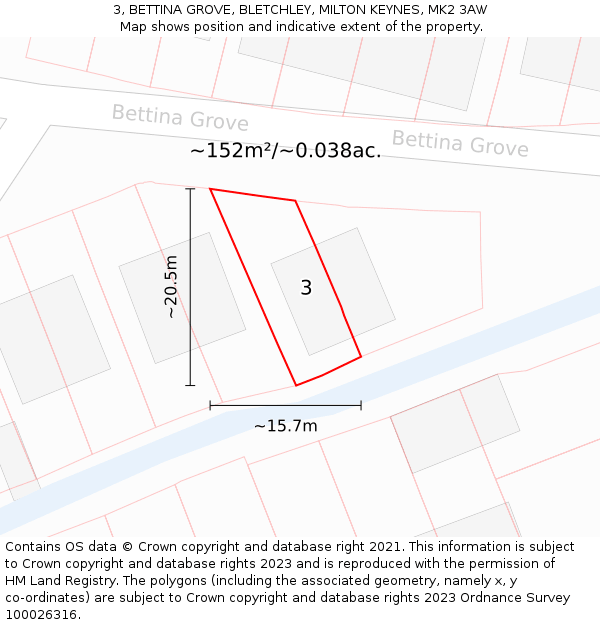 3, BETTINA GROVE, BLETCHLEY, MILTON KEYNES, MK2 3AW: Plot and title map