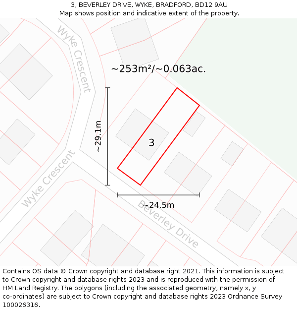 3, BEVERLEY DRIVE, WYKE, BRADFORD, BD12 9AU: Plot and title map