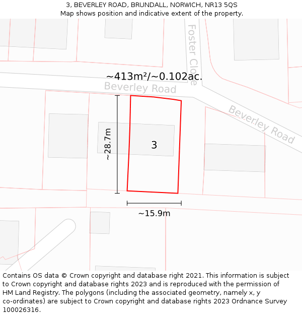 3, BEVERLEY ROAD, BRUNDALL, NORWICH, NR13 5QS: Plot and title map