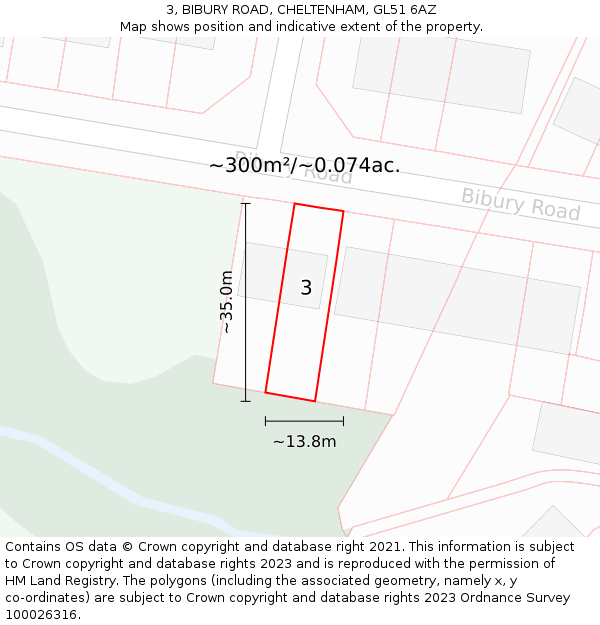 3, BIBURY ROAD, CHELTENHAM, GL51 6AZ: Plot and title map