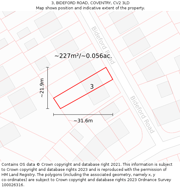 3, BIDEFORD ROAD, COVENTRY, CV2 3LD: Plot and title map