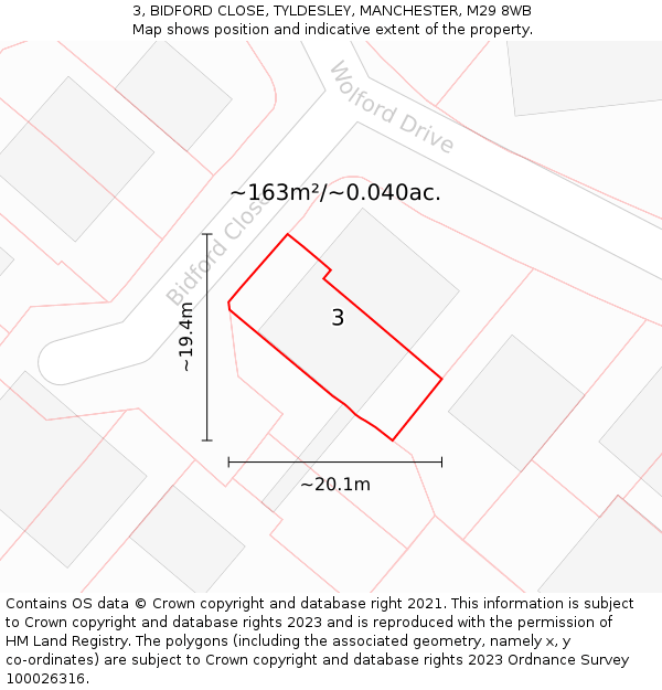 3, BIDFORD CLOSE, TYLDESLEY, MANCHESTER, M29 8WB: Plot and title map