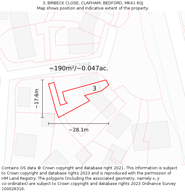 3, BIRBECK CLOSE, CLAPHAM, BEDFORD, MK41 6GJ: Plot and title map