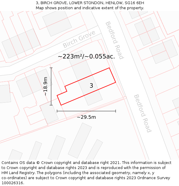 3, BIRCH GROVE, LOWER STONDON, HENLOW, SG16 6EH: Plot and title map