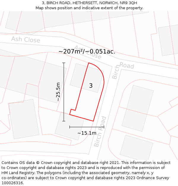 3, BIRCH ROAD, HETHERSETT, NORWICH, NR9 3QH: Plot and title map