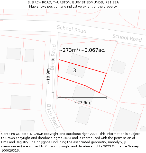 3, BIRCH ROAD, THURSTON, BURY ST EDMUNDS, IP31 3SA: Plot and title map