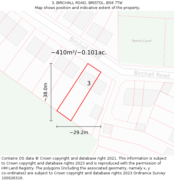 3, BIRCHALL ROAD, BRISTOL, BS6 7TW: Plot and title map