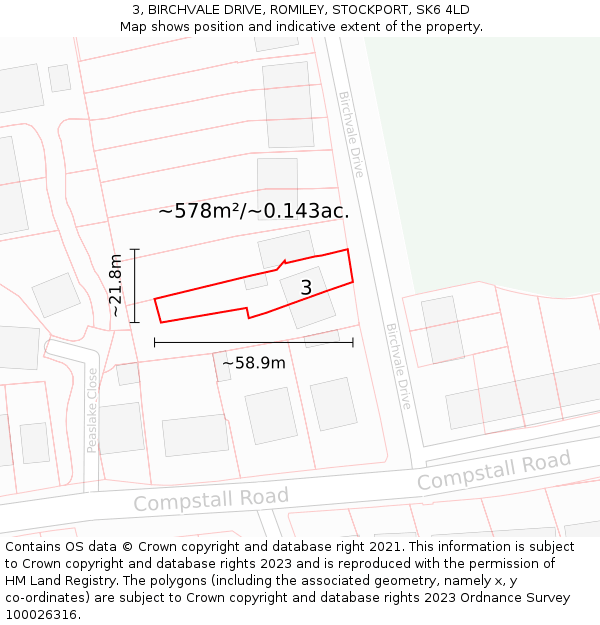 3, BIRCHVALE DRIVE, ROMILEY, STOCKPORT, SK6 4LD: Plot and title map