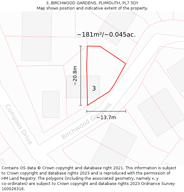 3, BIRCHWOOD GARDENS, PLYMOUTH, PL7 5DY: Plot and title map