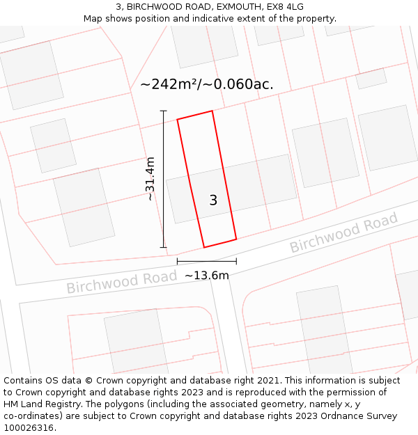 3, BIRCHWOOD ROAD, EXMOUTH, EX8 4LG: Plot and title map