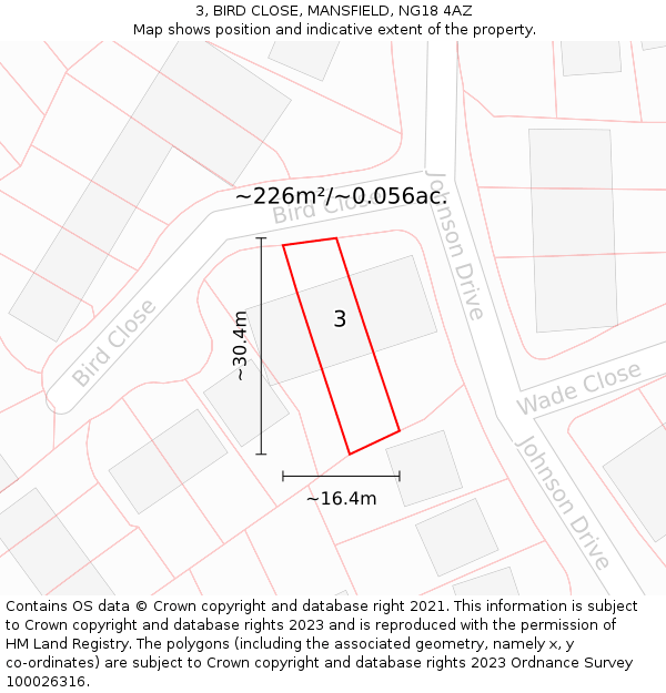 3, BIRD CLOSE, MANSFIELD, NG18 4AZ: Plot and title map