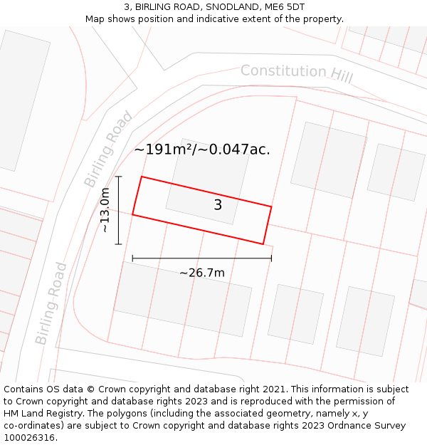 3, BIRLING ROAD, SNODLAND, ME6 5DT: Plot and title map