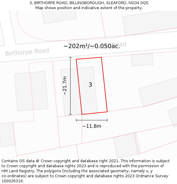 3, BIRTHORPE ROAD, BILLINGBOROUGH, SLEAFORD, NG34 0QS: Plot and title map