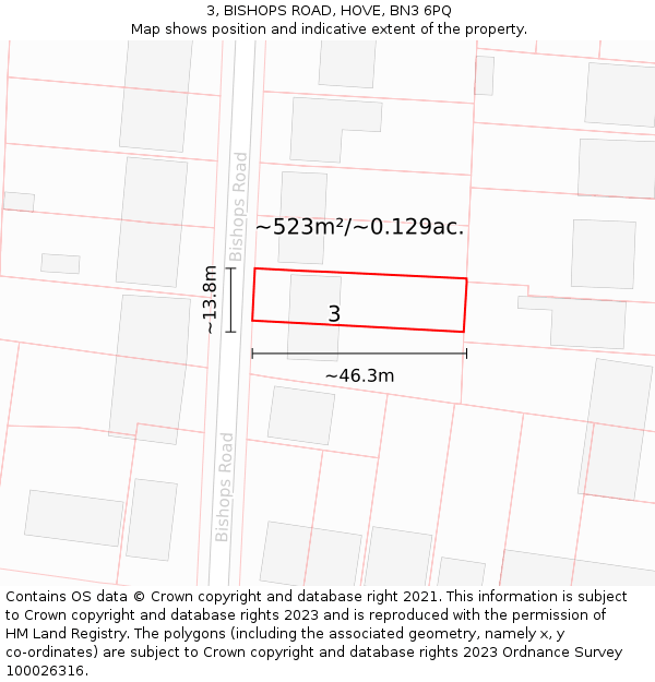 3, BISHOPS ROAD, HOVE, BN3 6PQ: Plot and title map