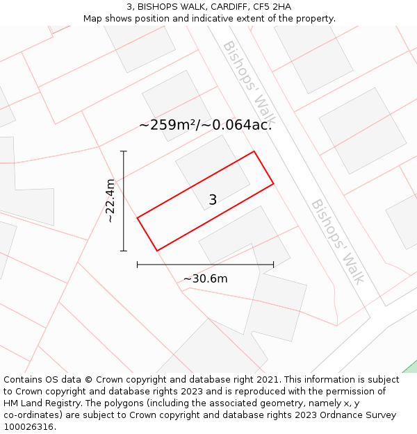 3, BISHOPS WALK, CARDIFF, CF5 2HA: Plot and title map