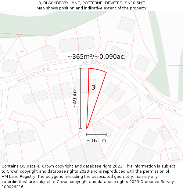 3, BLACKBERRY LANE, POTTERNE, DEVIZES, SN10 5NZ: Plot and title map