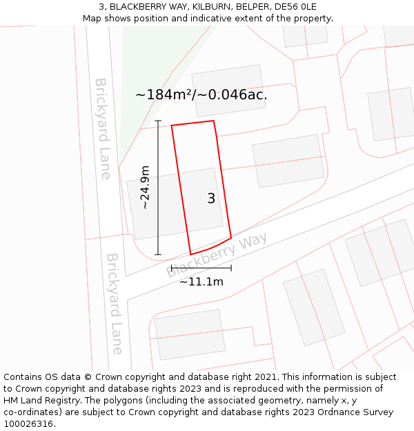 3, BLACKBERRY WAY, KILBURN, BELPER, DE56 0LE: Plot and title map
