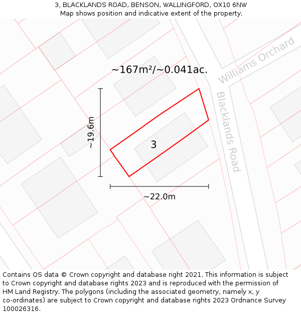 3, BLACKLANDS ROAD, BENSON, WALLINGFORD, OX10 6NW: Plot and title map