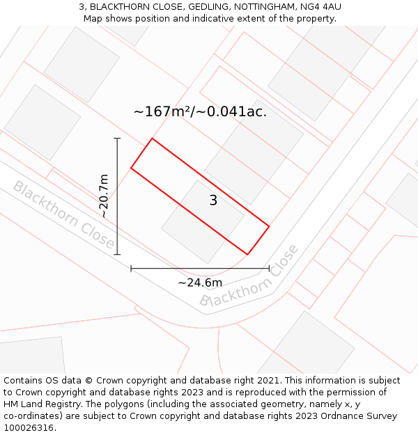 3, BLACKTHORN CLOSE, GEDLING, NOTTINGHAM, NG4 4AU: Plot and title map