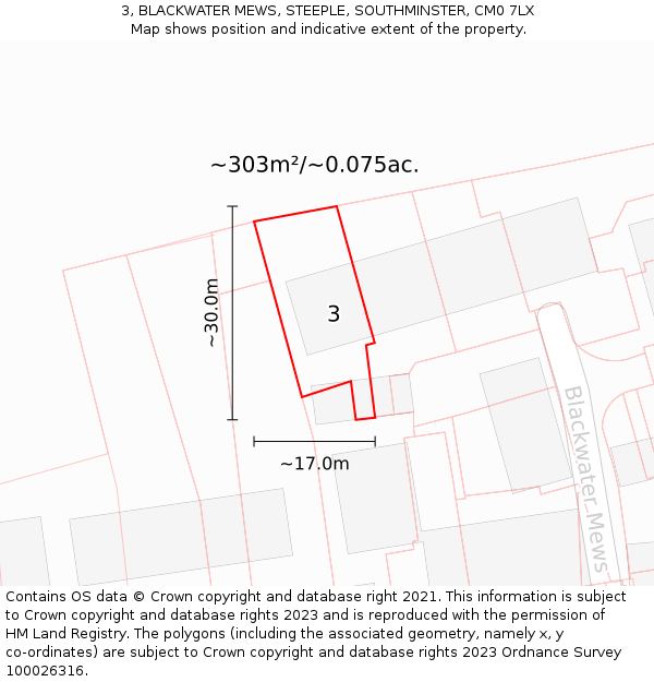 3, BLACKWATER MEWS, STEEPLE, SOUTHMINSTER, CM0 7LX: Plot and title map