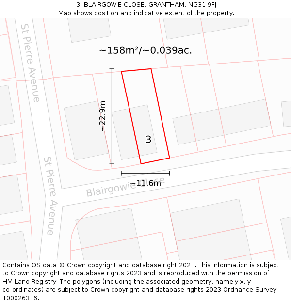 3, BLAIRGOWIE CLOSE, GRANTHAM, NG31 9FJ: Plot and title map