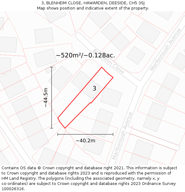 3, BLENHEIM CLOSE, HAWARDEN, DEESIDE, CH5 3SJ: Plot and title map