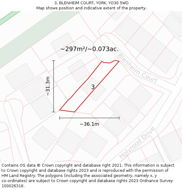 3, BLENHEIM COURT, YORK, YO30 5WD: Plot and title map