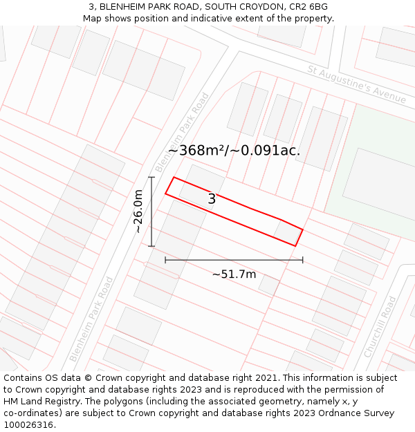 3, BLENHEIM PARK ROAD, SOUTH CROYDON, CR2 6BG: Plot and title map