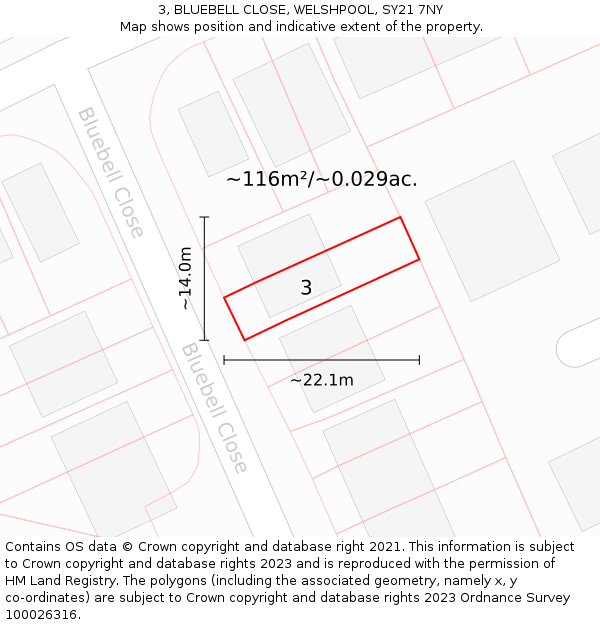 3, BLUEBELL CLOSE, WELSHPOOL, SY21 7NY: Plot and title map