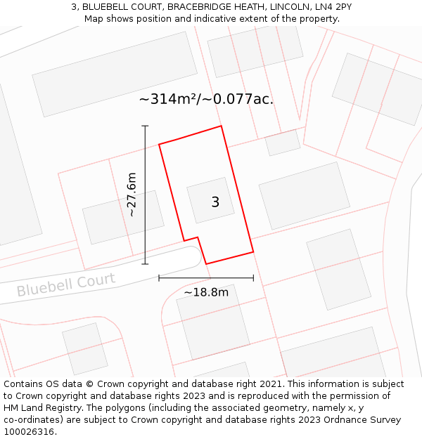 3, BLUEBELL COURT, BRACEBRIDGE HEATH, LINCOLN, LN4 2PY: Plot and title map
