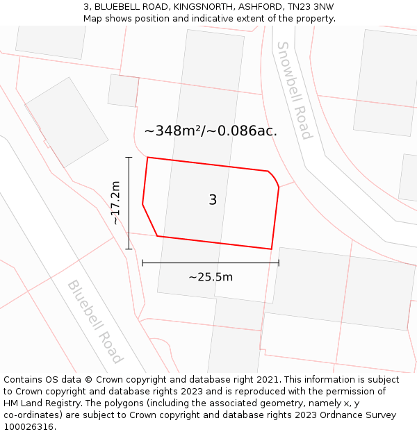 3, BLUEBELL ROAD, KINGSNORTH, ASHFORD, TN23 3NW: Plot and title map