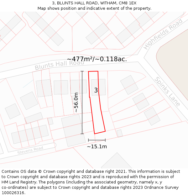 3, BLUNTS HALL ROAD, WITHAM, CM8 1EX: Plot and title map