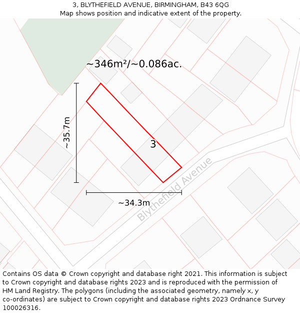 3, BLYTHEFIELD AVENUE, BIRMINGHAM, B43 6QG: Plot and title map