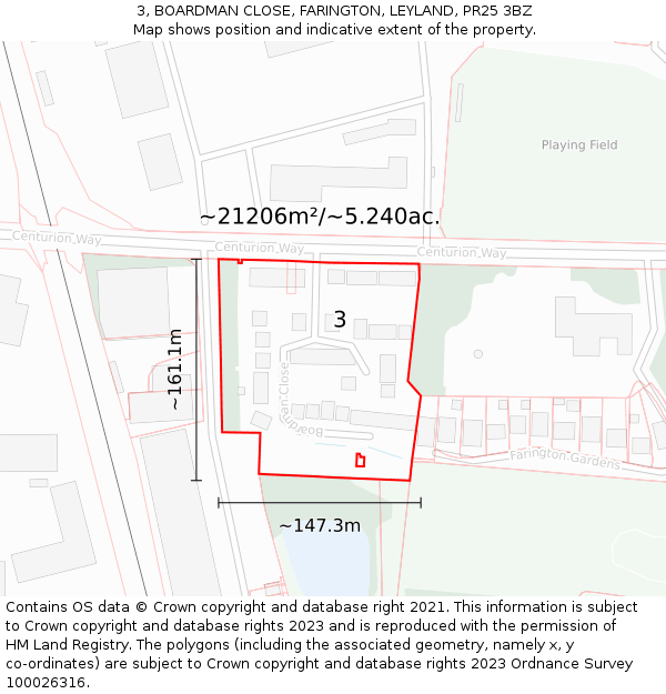 3, BOARDMAN CLOSE, FARINGTON, LEYLAND, PR25 3BZ: Plot and title map