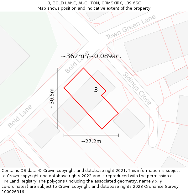 3, BOLD LANE, AUGHTON, ORMSKIRK, L39 6SG: Plot and title map