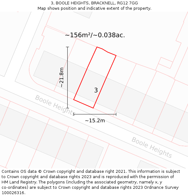 3, BOOLE HEIGHTS, BRACKNELL, RG12 7GG: Plot and title map