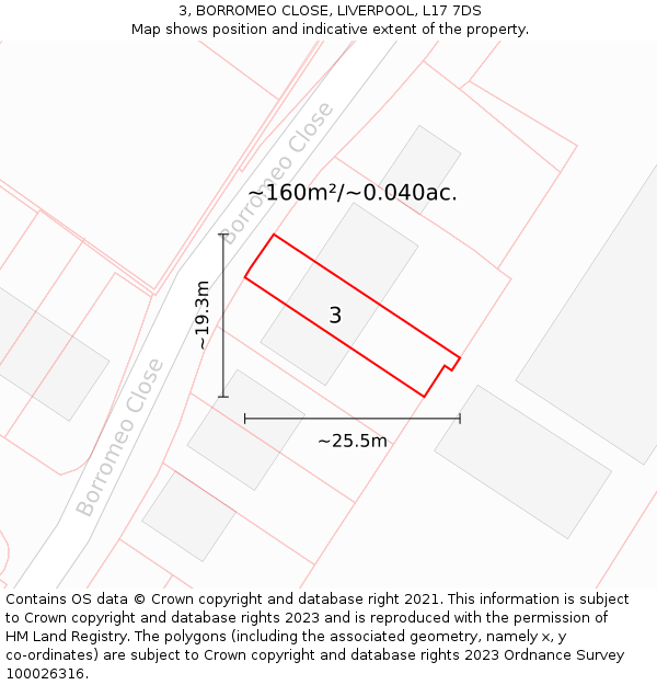 3, BORROMEO CLOSE, LIVERPOOL, L17 7DS: Plot and title map